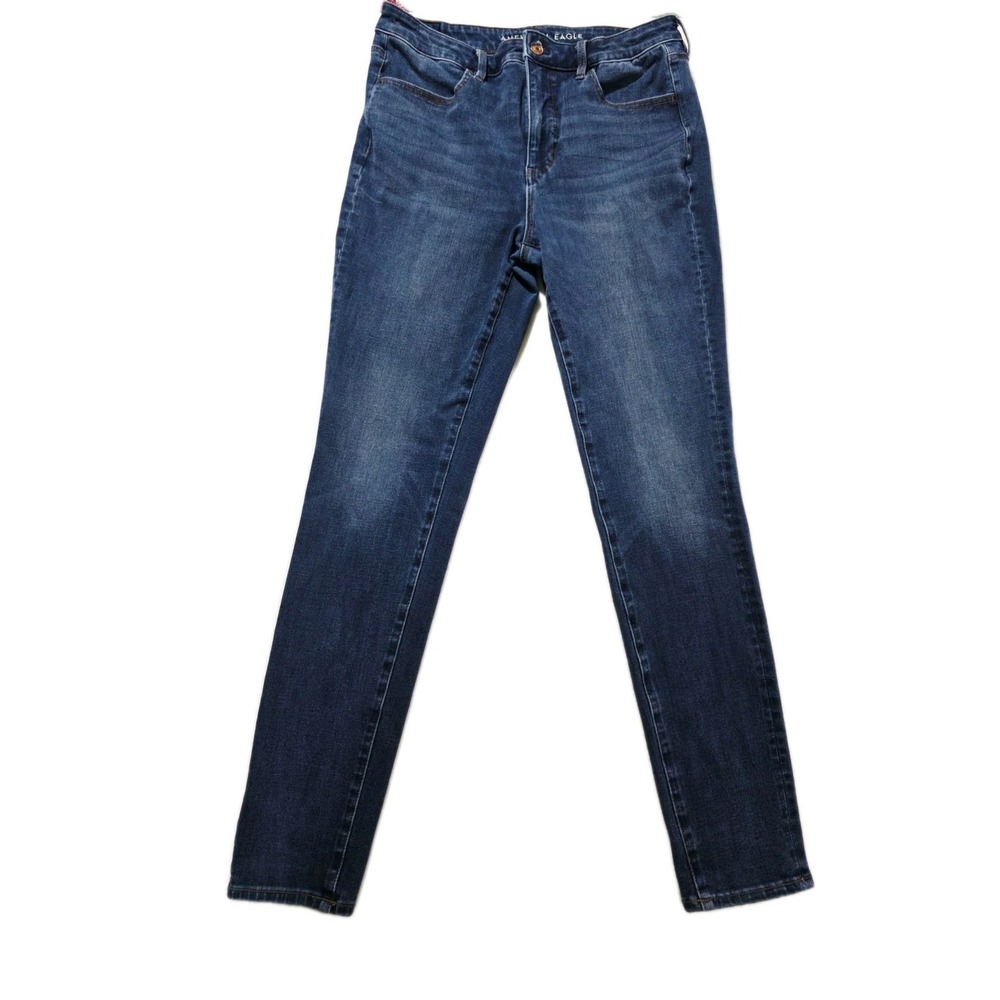 American Eagle Women's Jeans Skinny Dark  Wash Size 12 Super High-Rise Jeggins